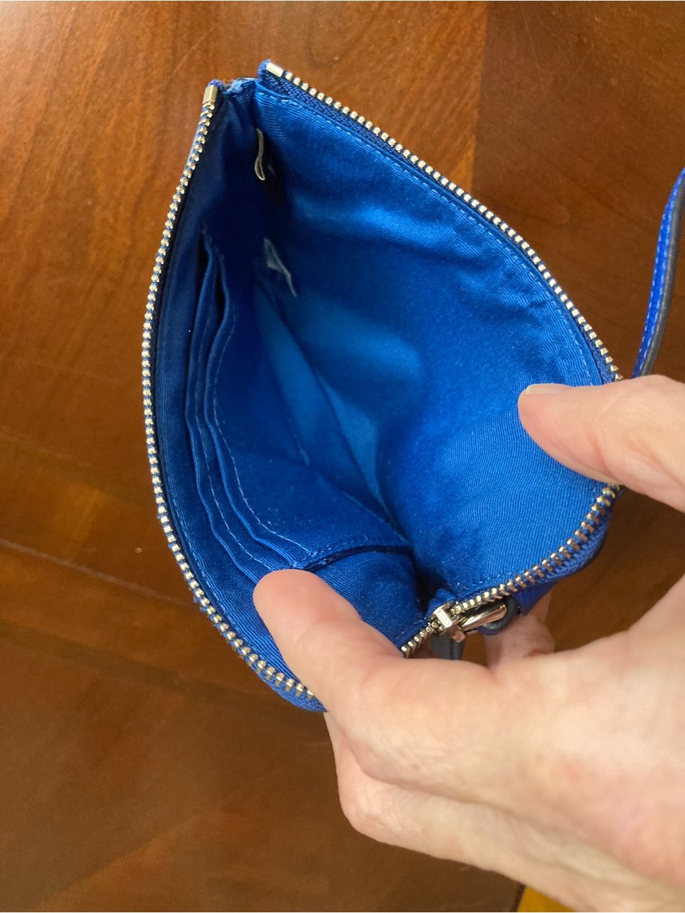 Coach Corner Zip Wristlet F58032 True Blue Crossgrain Leather Silver-Tone Logo - Picture 9 of 10